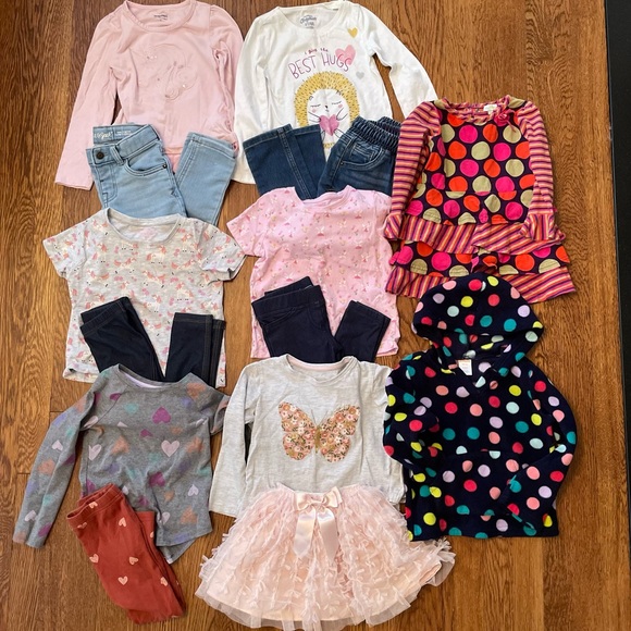 Cat & Jack Oshgosh Primark Gap Le Top more Other - Size 4 Girls Lot Of 6 Outfits 1 Dress 1 Hoodie Unicorn Fairies Hearts Butterfly